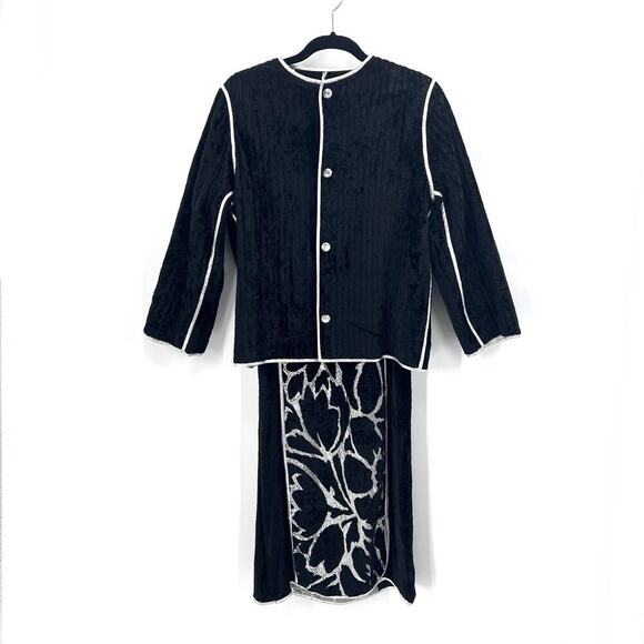 Vintage Bespoke Custom Black Crushed Velvet & Metallic Dress & Jacket - Picture 2 of 13